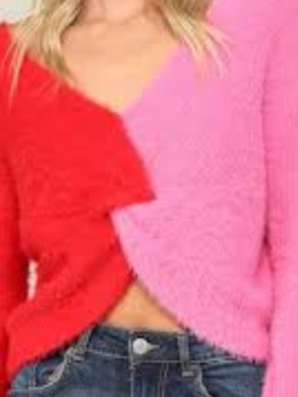 Fate Pink & Red Wrap-Front V-Neck Sweater